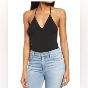 AFRM black ribbed thin back T strap bodysuit NWT